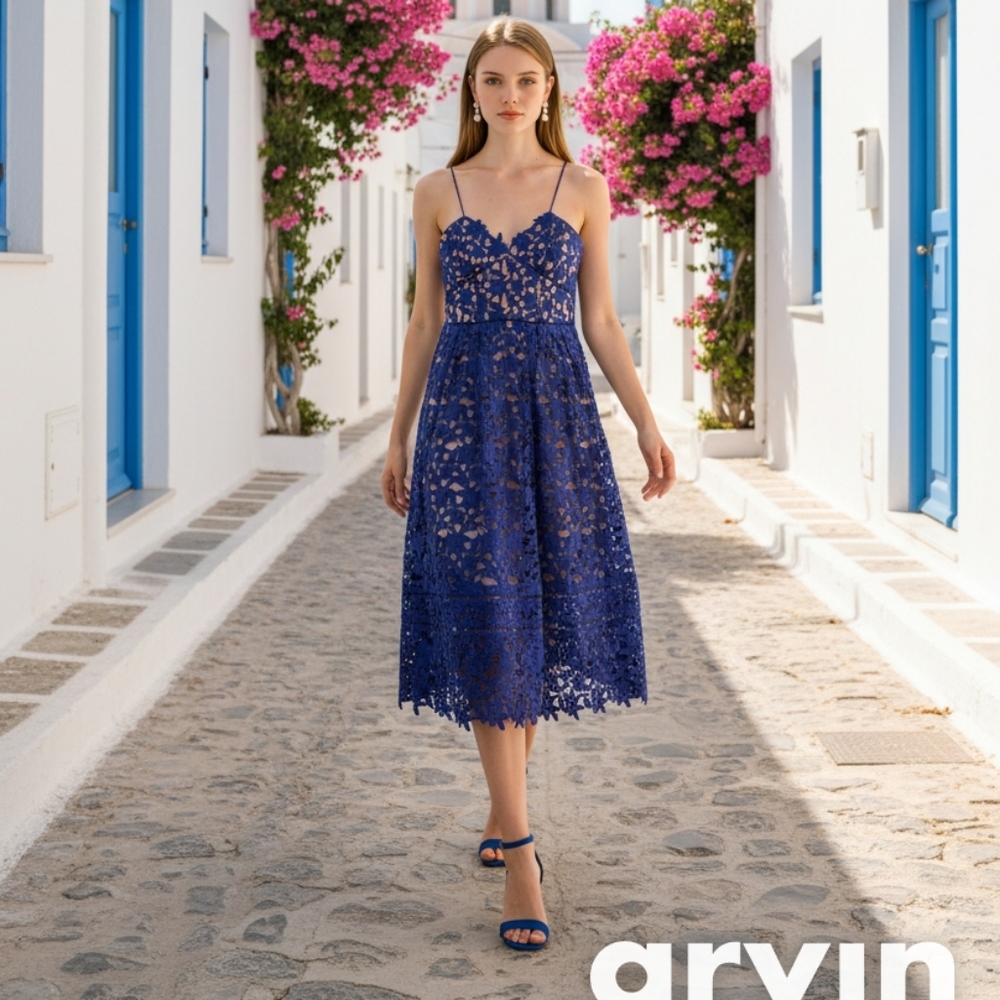 SELF-PORTRAIT Royal Blue Azalea Lace A-Line Skirt